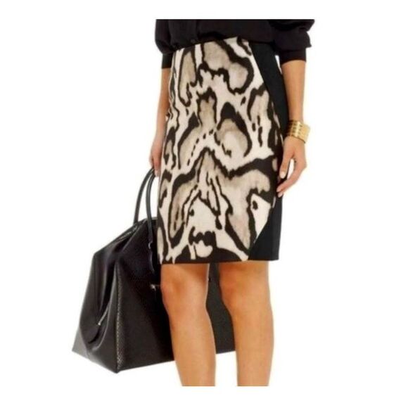 Diane von Furstenburg Skirt 2 Leopard Black Straight Stretch Knee Length - Picture 1 of 11